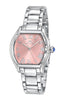 Porsamo Bleu Celine Luxury Tonneau Shaped  Women's Stainless Steel Watch, Silver, Baby Pink 1001BCES