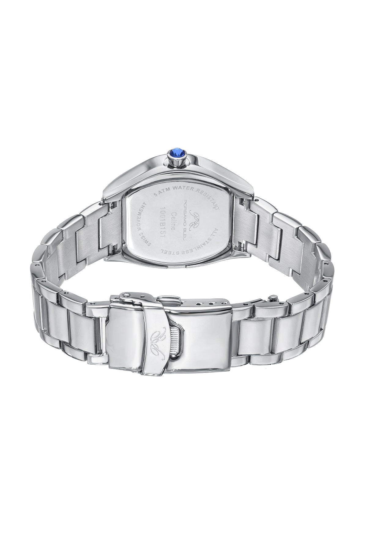 Porsamo Bleu Celine Luxury Tonneau Shaped  Women's Stainless Steel Watch, Silver, Baby Pink 1001BCES