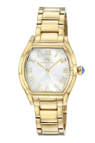 Porsamo Bleu Celine luxury tonneau shaped  women's stainless steel watch, gold tone 1001DCES
