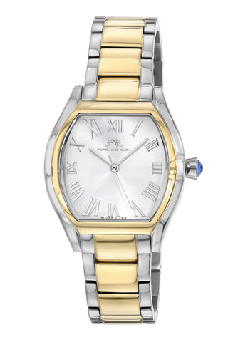 Porsamo Bleu Celine luxury tonneau shaped  women's stainless steel watch, two tone 1001ECES