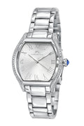 Porsamo Bleu Celine Luxury Tonneau Shaped  Women's Crystal Set Bezel Stainless Steel Watch, Silver 1002ACES