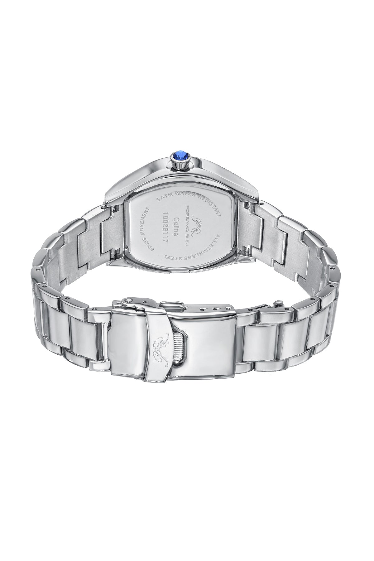 Porsamo Bleu Celine Luxury Tonneau Shaped  Women's Crystal Set Bezel Stainless Steel Watch, Silver, Baby Pink 1002BCES