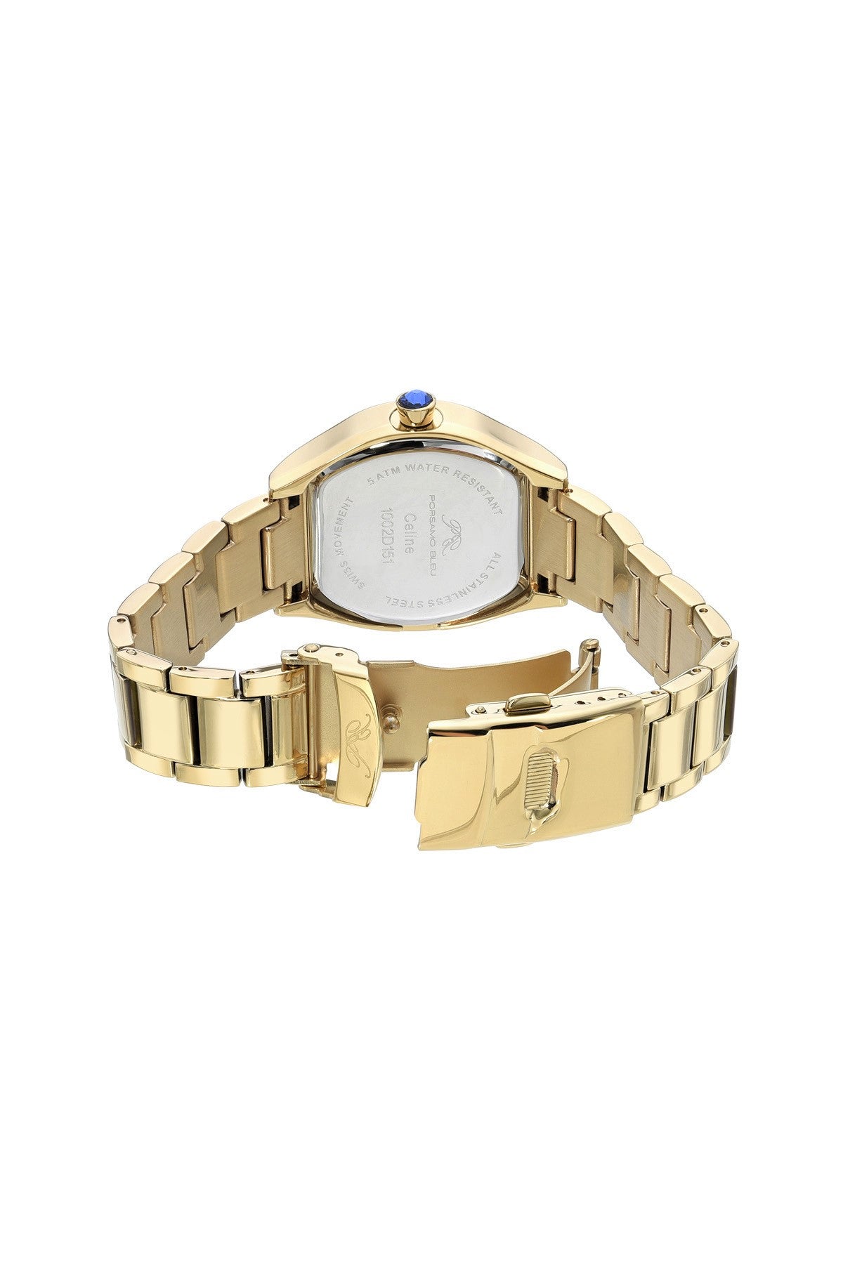 Porsamo Bleu Celine Luxury Tonneau Shaped Women's Crystal Set Bezel Stainless Steel Watch, Gold, 1002DCES