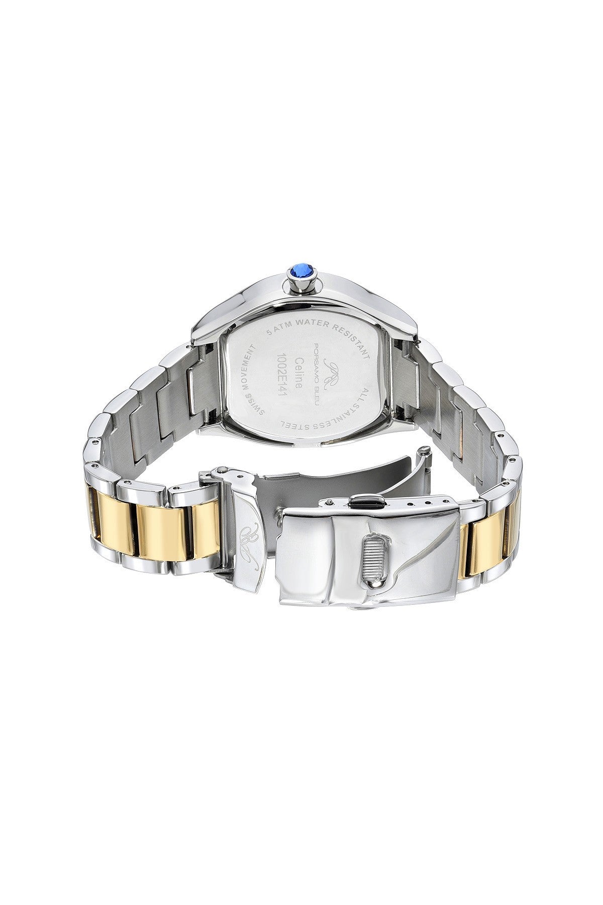 Porsamo Bleu Celine Luxury Tonneau Shaped Women's Crystal Set Bezel Stainless Steel Watch, Two Tone, 1002ECES