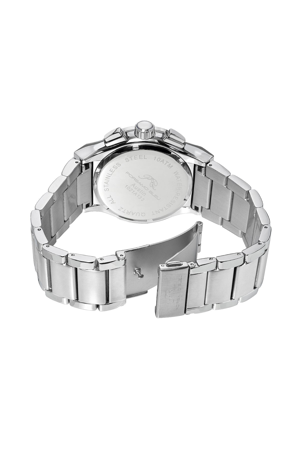 Porsamo Bleu Austin Luxury Chronograph Men's Stainless Steel Watch, Silver, White 1021AAUS