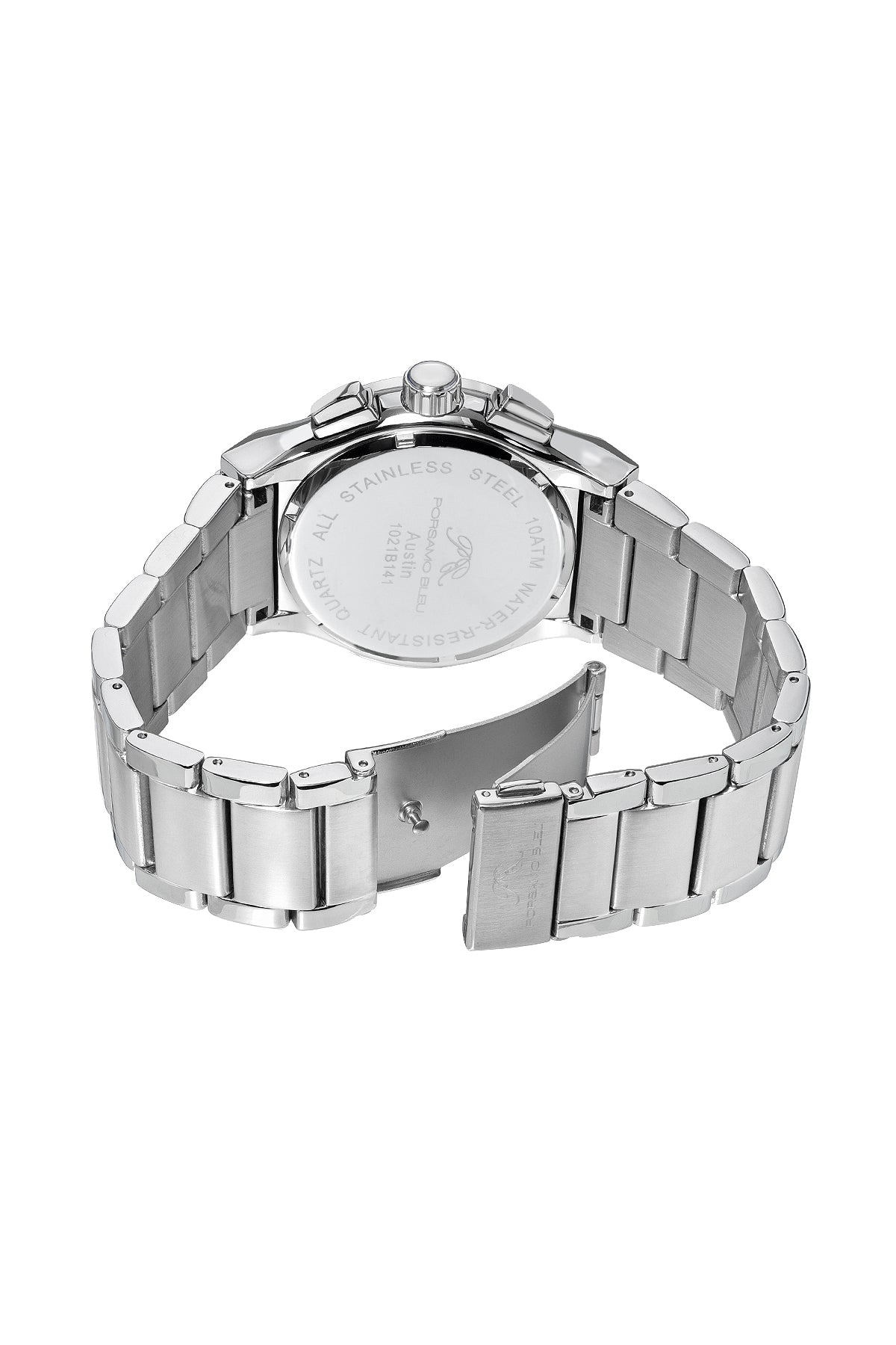 Porsamo Bleu Austin Luxury Chronograph Men's Stainless Steel Watch, Silver, White, Blue 1021BAUS
