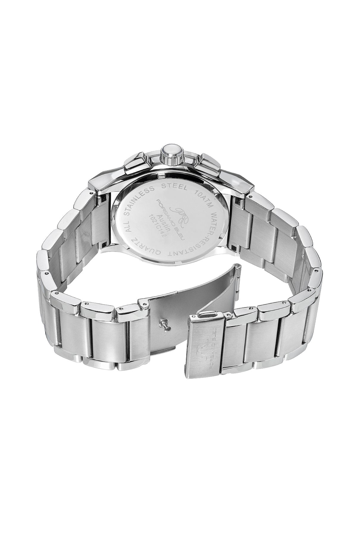 Porsamo Bleu Austin Luxury Chronograph Men's Stainless Steel Watch, Silver, White, Blue 1021CAUS