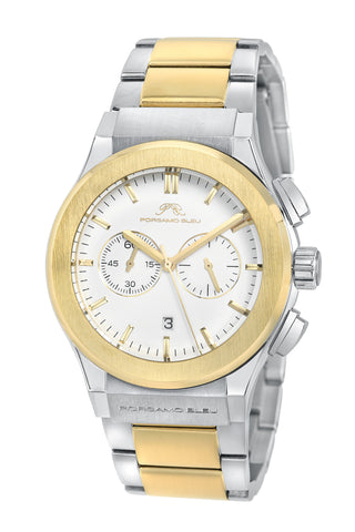 Porsamo Bleu Austin Luxury Chronograph Men's Stainless Steel Watch, Silver, Gold, White 1021FAUS
