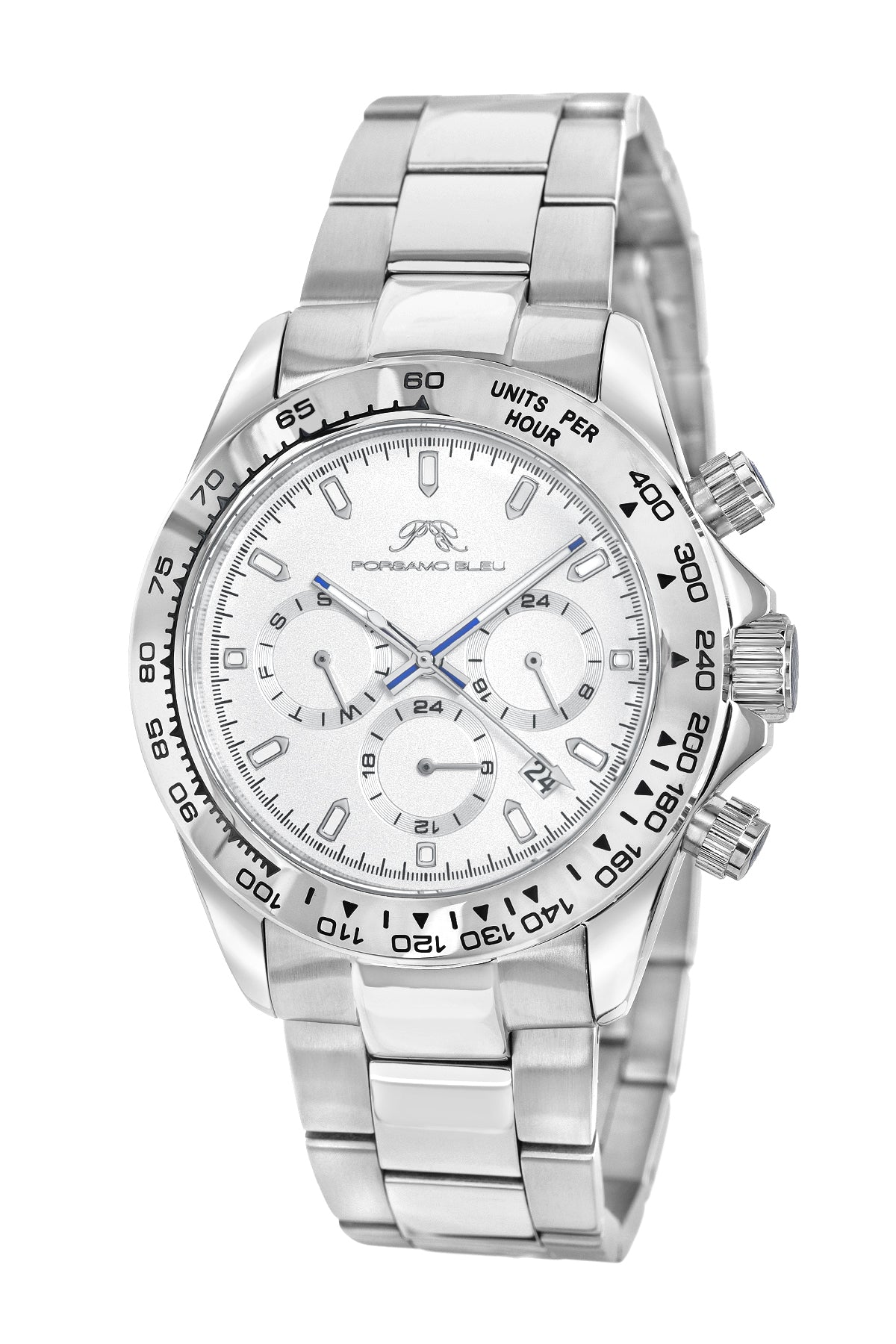 Porsamo Bleu Preston Luxury Multifunction Men's Stainless Steel Watch, Silver 1031APRS