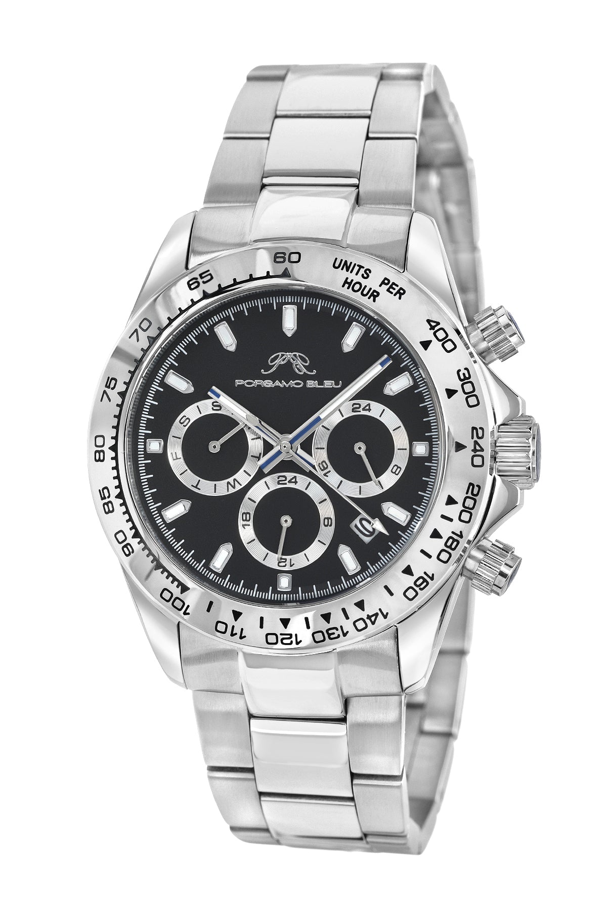 Porsamo Bleu Preston Luxury Multifunction Men's Stainless Steel Watch, Silver, Black 1032APRS