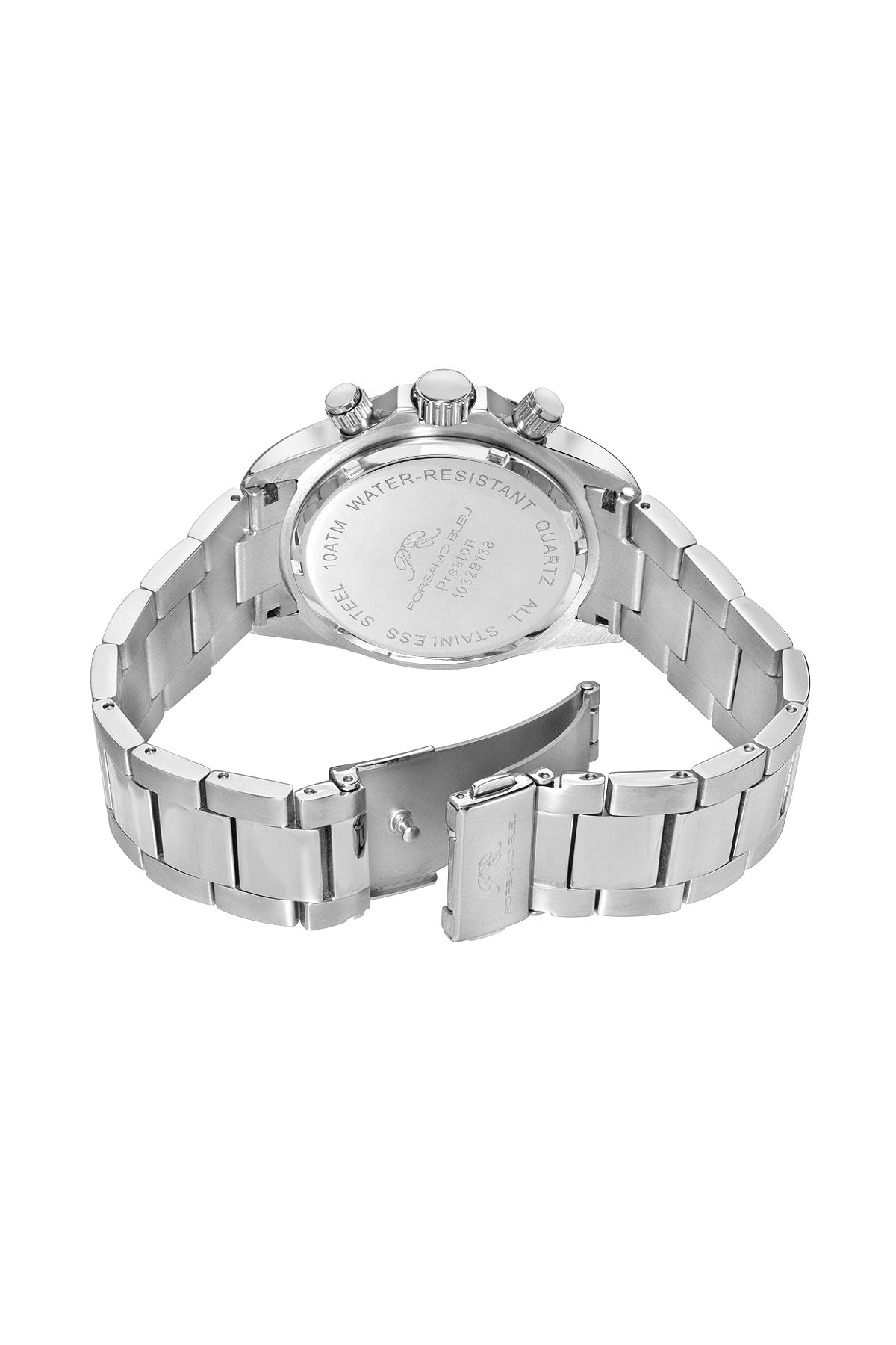 Porsamo Bleu Preston Luxury Multifunction Men's Stainless Steel Watch, Silver, Black 1032APRS