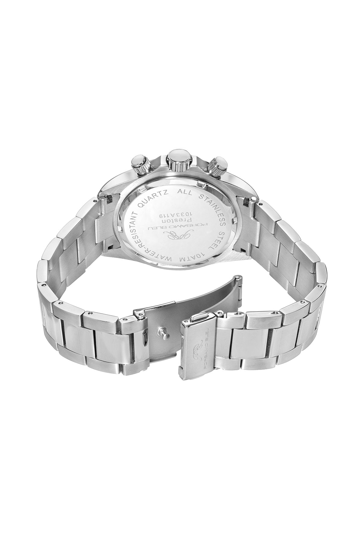 Porsamo Bleu Preston Luxury Multifunction Men's Stainless Steel Watch, Silver, Black 1032BPRS