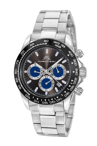 Porsamo Bleu Preston Luxury Multifunction Men's Stainless Steel Watch, Silver, Grey, Blue 1032CPRS