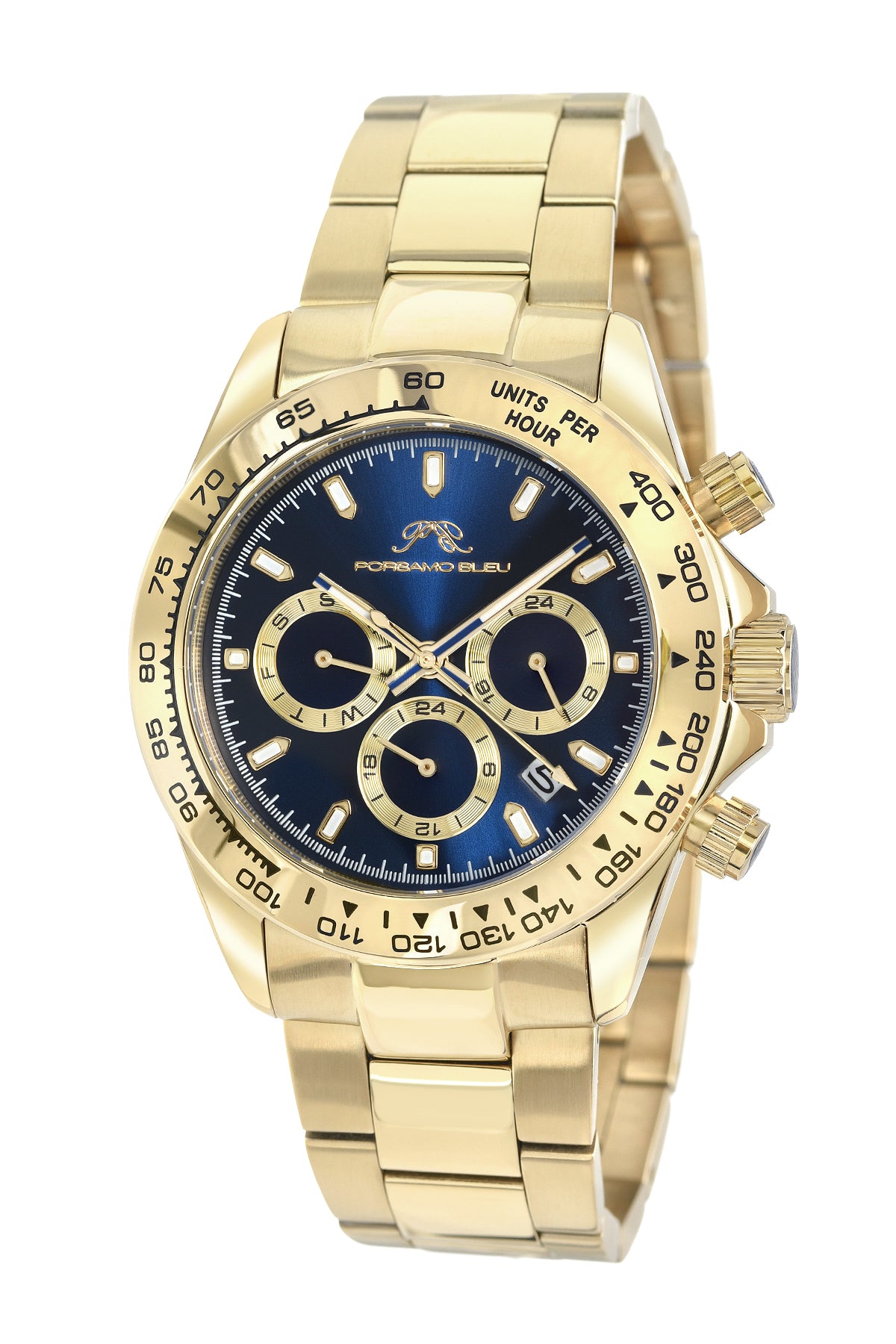 Porsamo Bleu Preston Luxury Multifunction Men's Stainless Steel Watch, Gold, Blue 1033BPRS