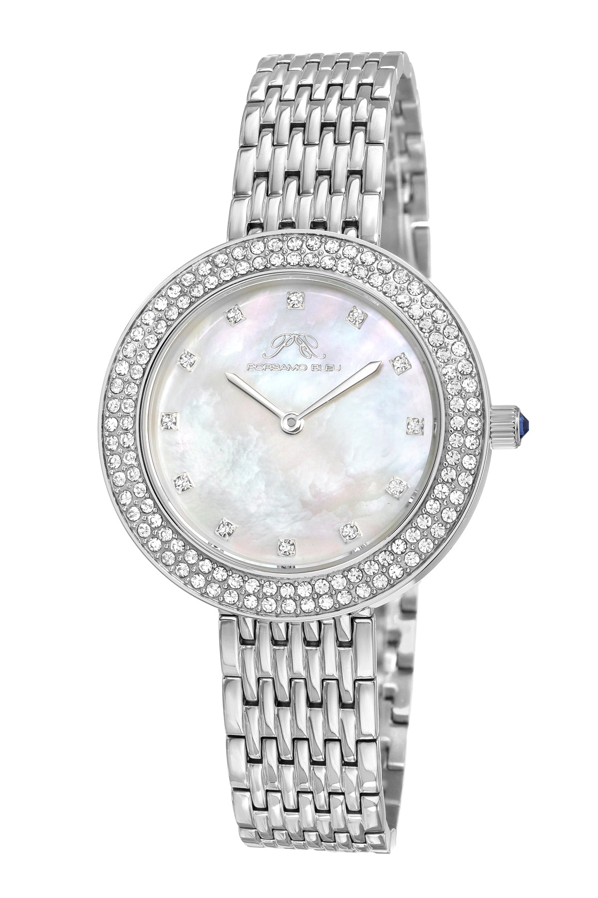 Porsamo Bleu Serena Luxury Women's Crystal Set Bezel Stainless Steel Watch, Silver 1041ASES