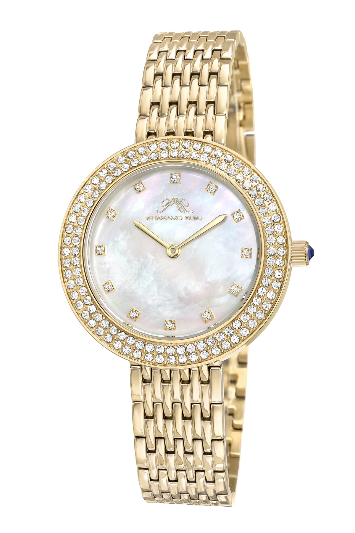 Porsamo Bleu Serena Luxury Women's Crystal Set Bezel Stainless Steel Watch, Gold 1041BSES