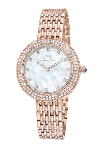Porsamo Bleu Serena Luxury Women's Crystal Set Bezel Stainless Steel Watch, Rose 1041CSES