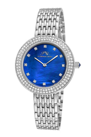 Porsamo Bleu Serena Luxury Women's Crystal Set Bezel Stainless Steel Watch, Silver, Blue 1042ASES