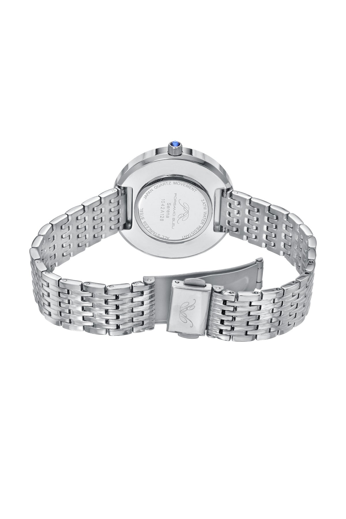 Porsamo Bleu Serena Luxury Women's Crystal Set Bezel Stainless Steel Watch, Silver, Blue 1042ASES