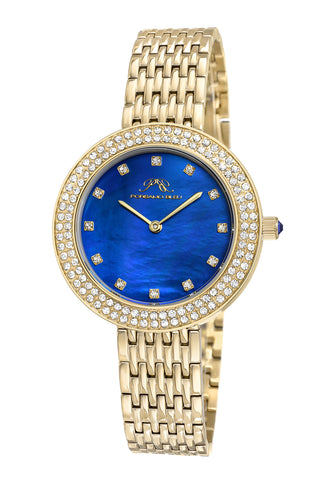 Porsamo Bleu Serena Luxury Women's Crystal Set Bezel Stainless Steel Watch, Gold, Blue 1042BSES