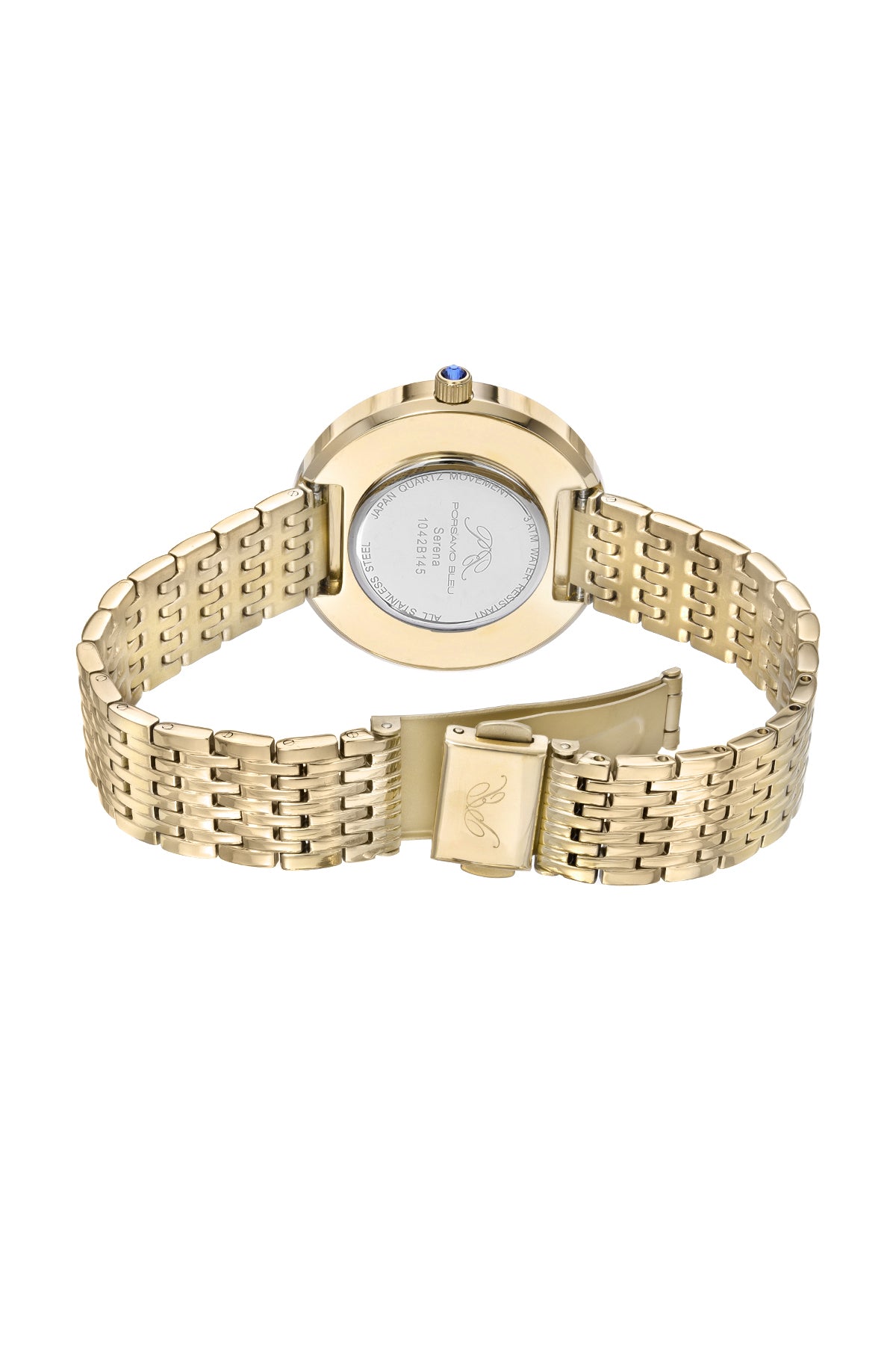 Porsamo Bleu Serena Luxury Women's Crystal Set Bezel Stainless Steel Watch, Gold, Blue 1042BSES