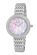 Porsamo Bleu Serena Luxury Women's Crystal Set Bezel Stainless Steel Watch, Silver, Baby Pink 1042CSES