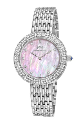 Porsamo Bleu Serena Luxury Women's Crystal Set Bezel Stainless Steel Watch, Silver, Baby Pink 1042CSES