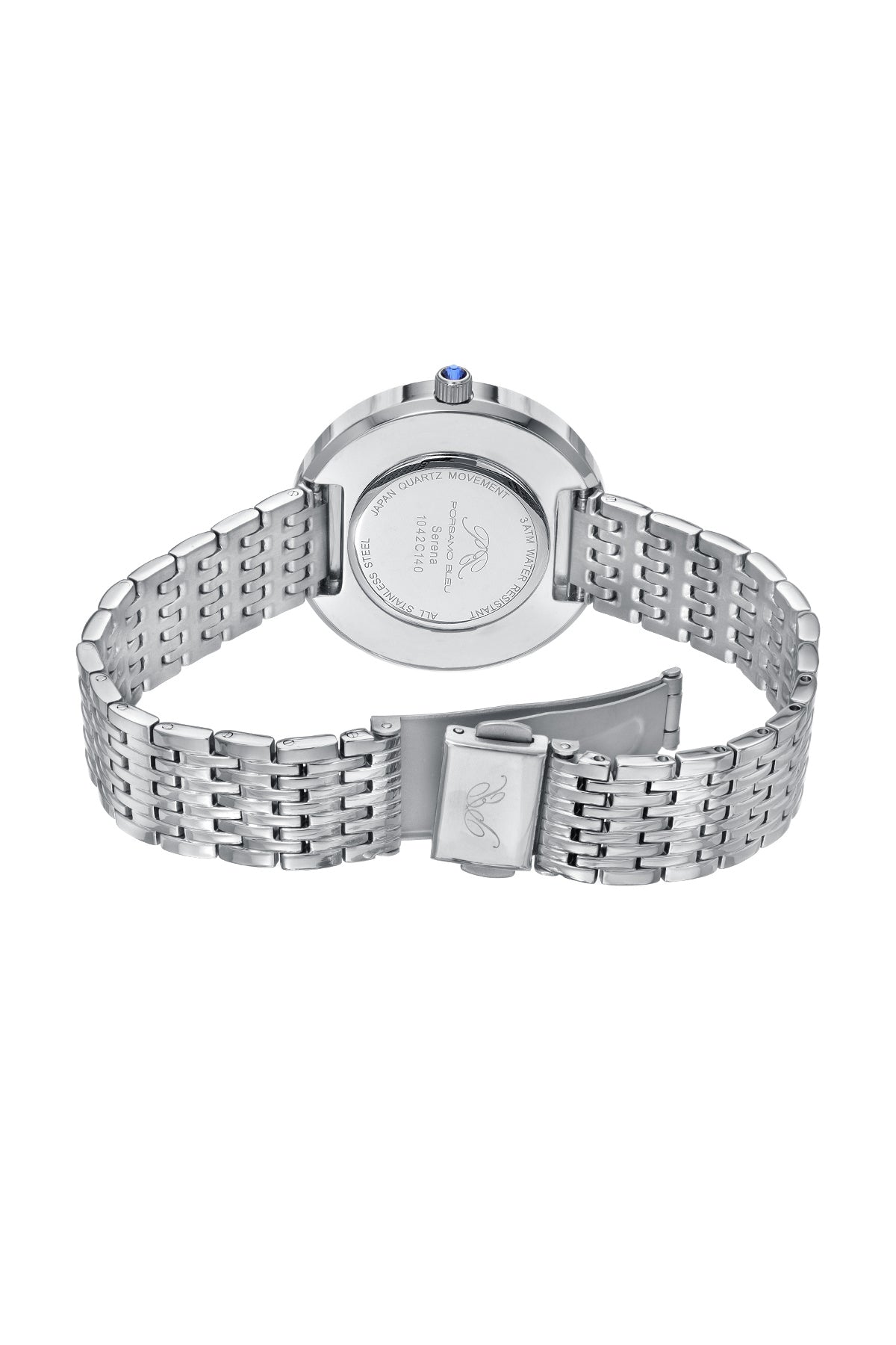 Porsamo Bleu Serena Luxury Women's Crystal Set Bezel Stainless Steel Watch, Silver, Baby Pink 1042CSES