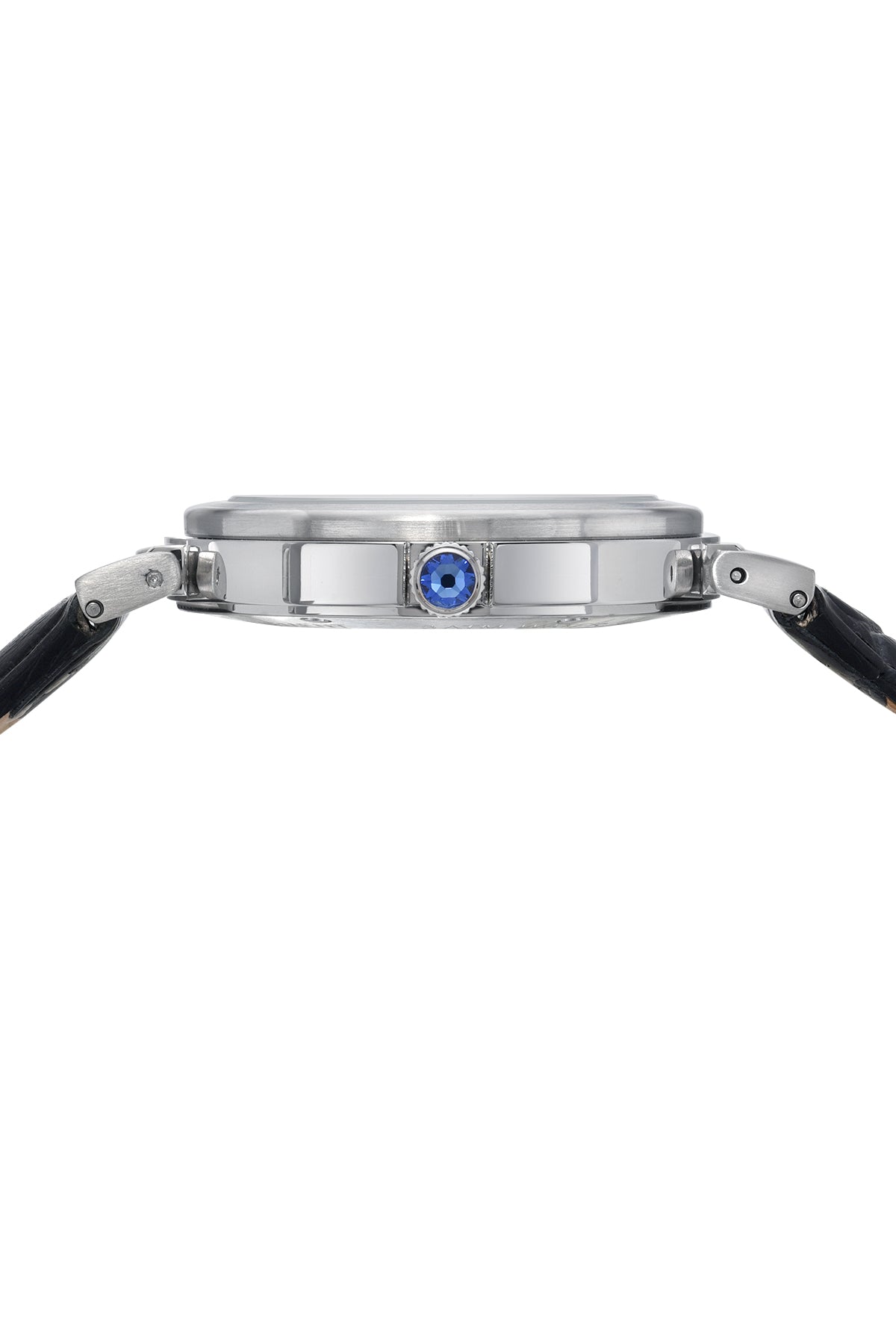 Porsamo Bleu Dahlia Luxury Crystal Hour Markers Women's Genuine Leather Band Watch, Silver, Black 1051ADAL