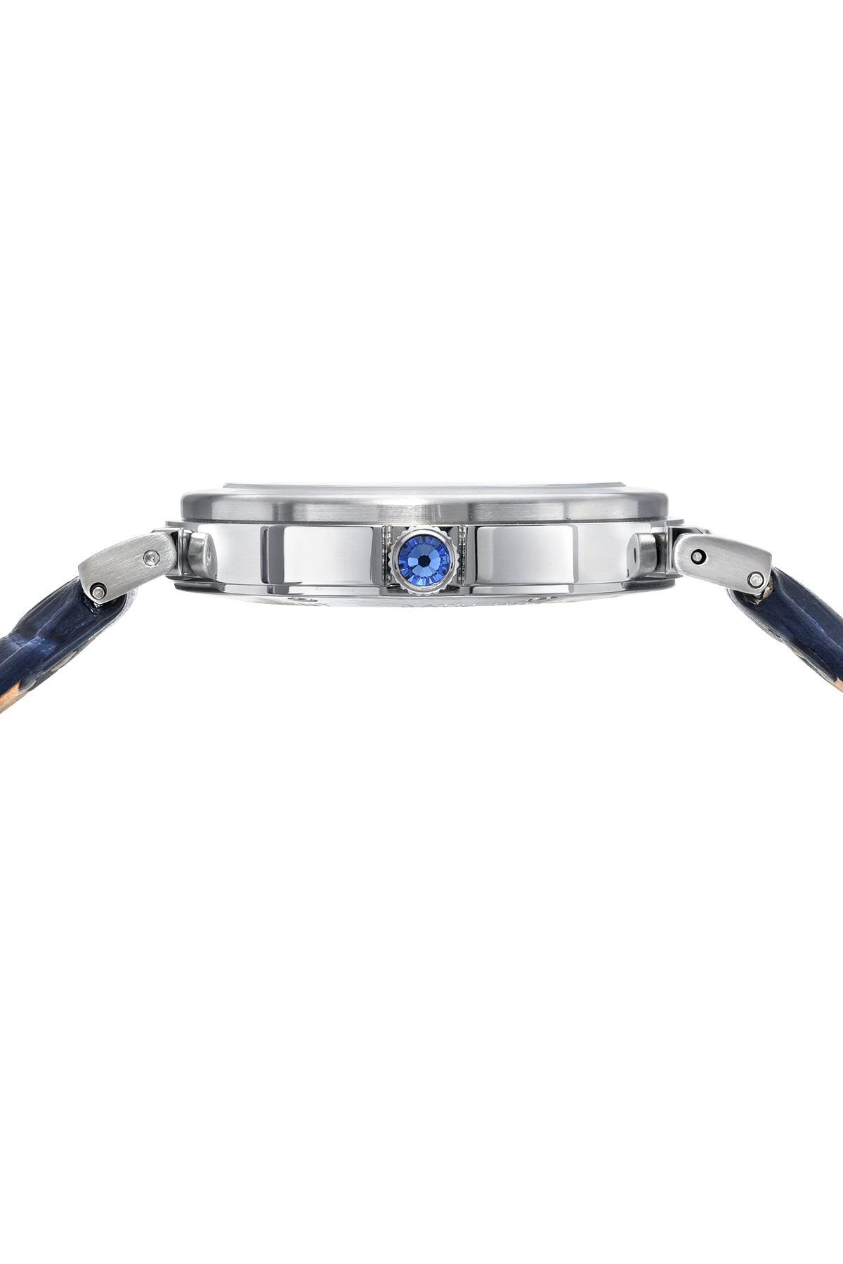 Porsamo Bleu Dahlia Luxury Crystal Hour Markers Women's Genuine Leather Band Watch, Silver, Blue 1051BDAL