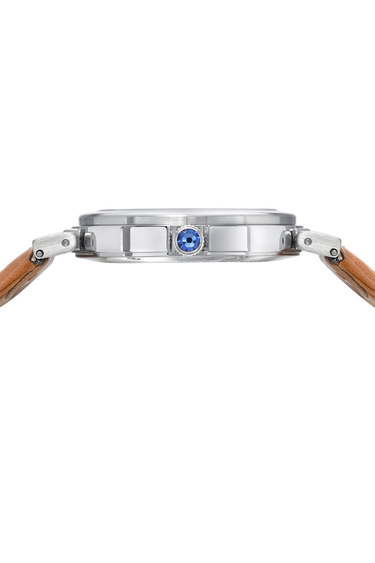 Porsamo Bleu Dahlia Luxury Crystal Hour Markers Women's Genuine Leather Band Watch, Silver, Cognac 1051CDAL