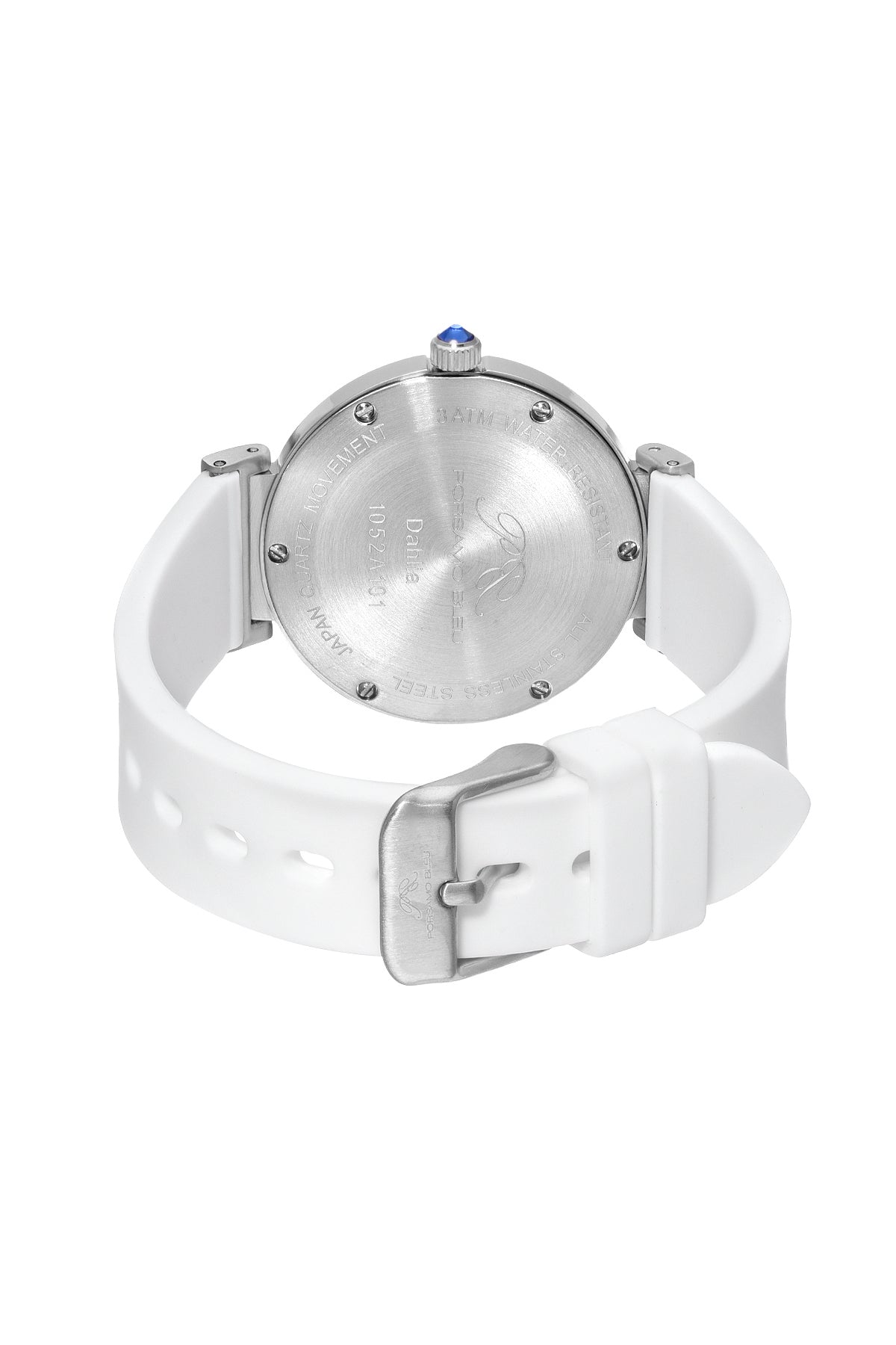 Porsamo Bleu Dahlia Luxury Crystal Hour Markers Women's Silicone Strap Watch, Silver, White 1052ADAR