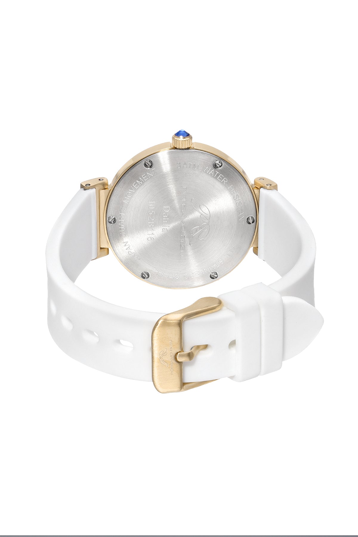 Porsamo Bleu Dahlia Luxury Crystal Hour Markers Women's Silicone Strap Watch, Gold, White 1052BDAR