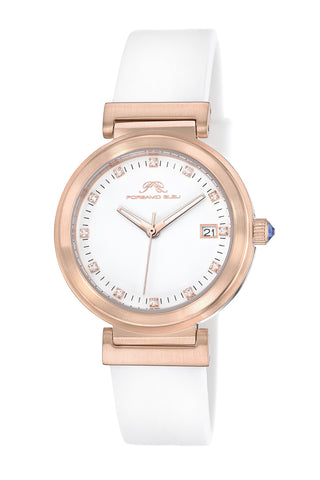 Porsamo Bleu Dahlia Luxury Crystal Hour Markers Women's Silicone Strap Watch, Rose, White 1052CDAR