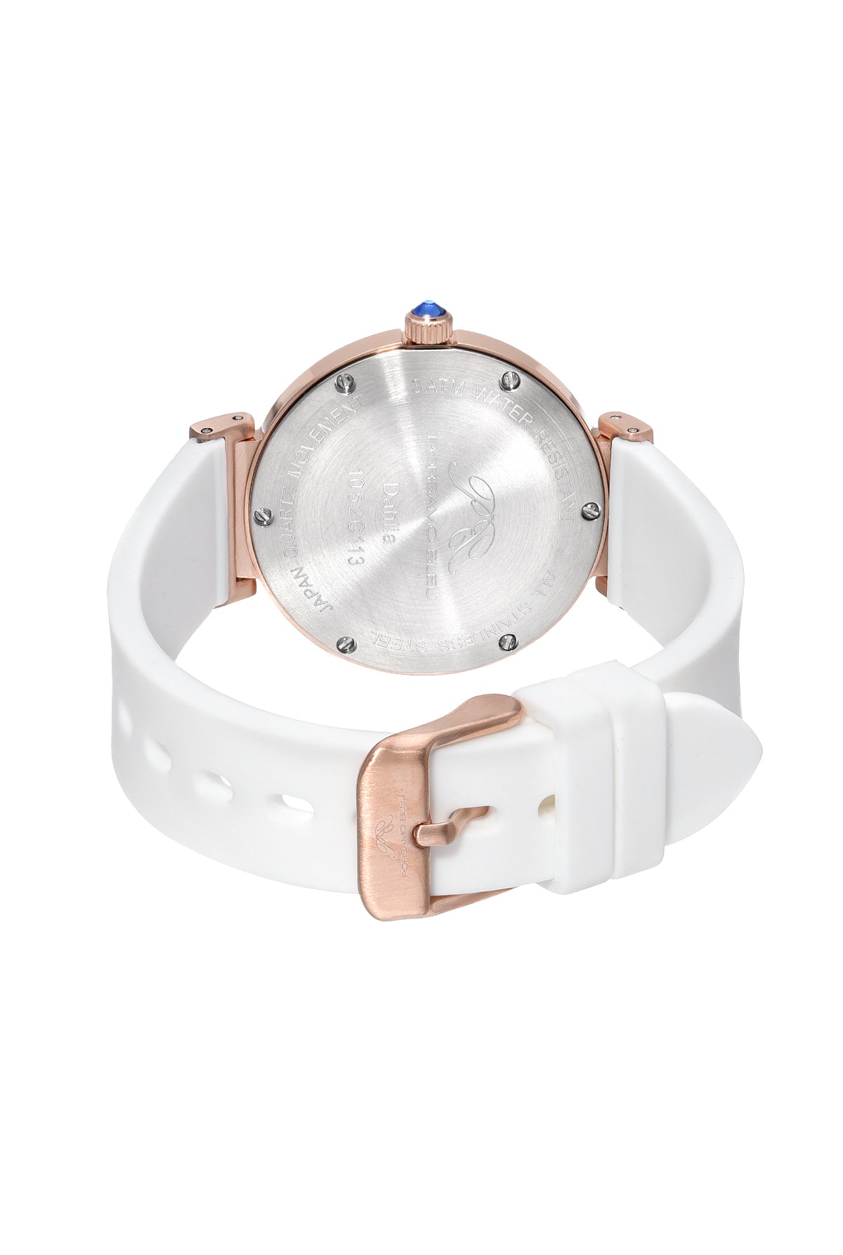 Porsamo Bleu Dahlia Luxury Crystal Hour Markers Women's Silicone Strap Watch, Rose, White 1052CDAR