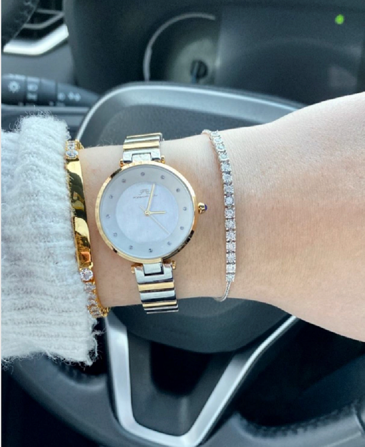 Porsamo Bleu Lilian Luxury Topaz Women's Stainless Steel Watch, Silver, Gold, White 1062BLIS