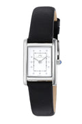 Porsamo Bleu Karolina Luxury Diamond Rectangular Women's Genuine Leather Band Watch, Silver, Black 1081AKAL