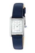 Porsamo Bleu Karolina Luxury Diamond Rectangular Women's Genuine Leather Band Watch, Silver, Blue 1081BKAL