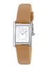 Porsamo Bleu Karolina Luxury Diamond Rectangular Women's Genuine Leather Band Watch, Silver, Cognac 1081CKAL