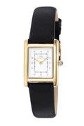 Porsamo Bleu Karolina Luxury Diamond Rectangular Women's Genuine Leather Band Watch, Gold, Black 1082AKAL