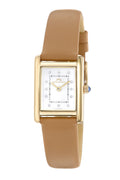 Porsamo Bleu Karolina Luxury Diamond Rectangular Women's Genuine Leather Band Watch, Gold, Cognac 1082CKAL