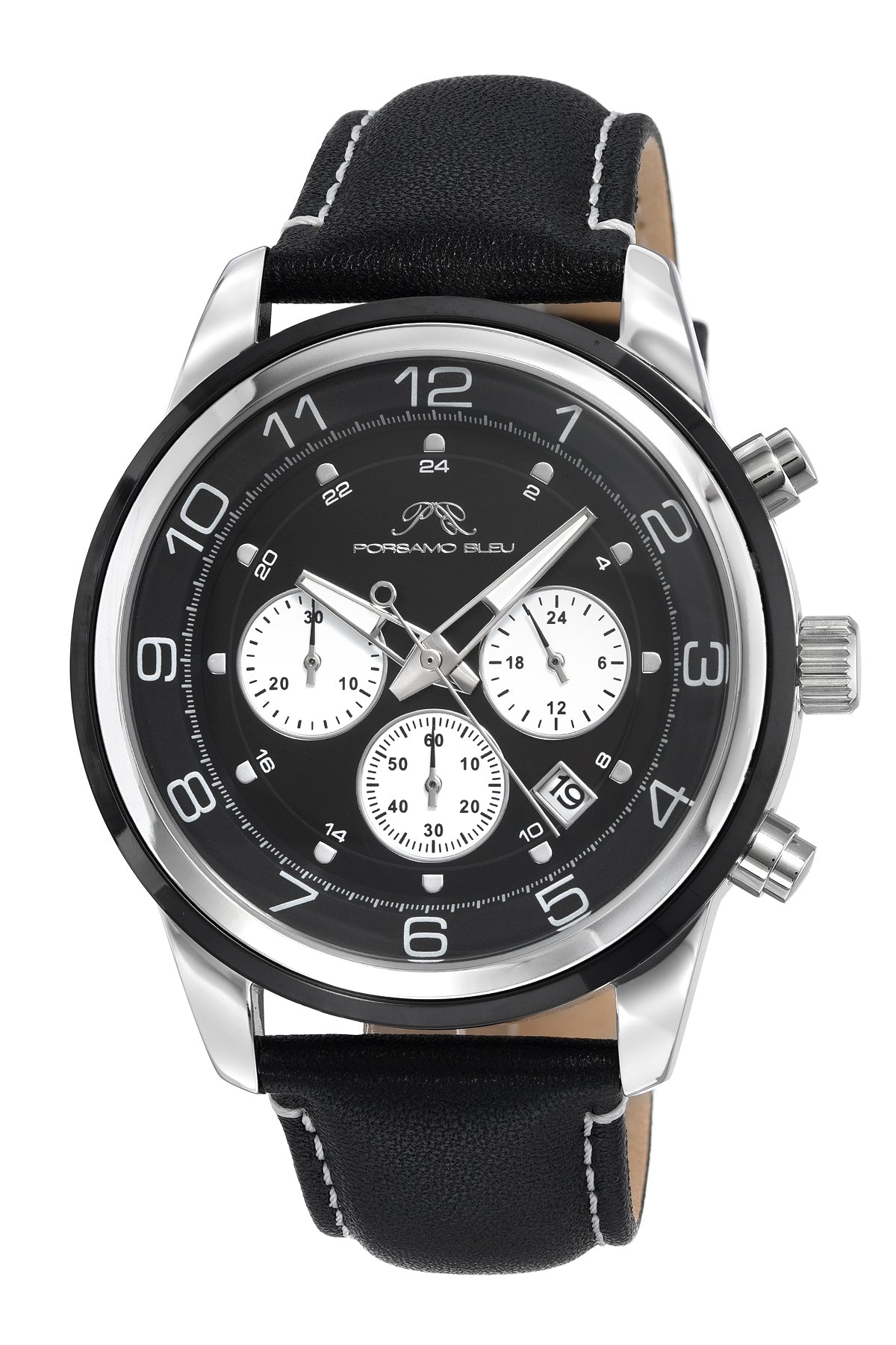 Porsamo Bleu Arthur Luxury Chronograph Men's Stainless Steel Watch, Silver, Black 1091AARL