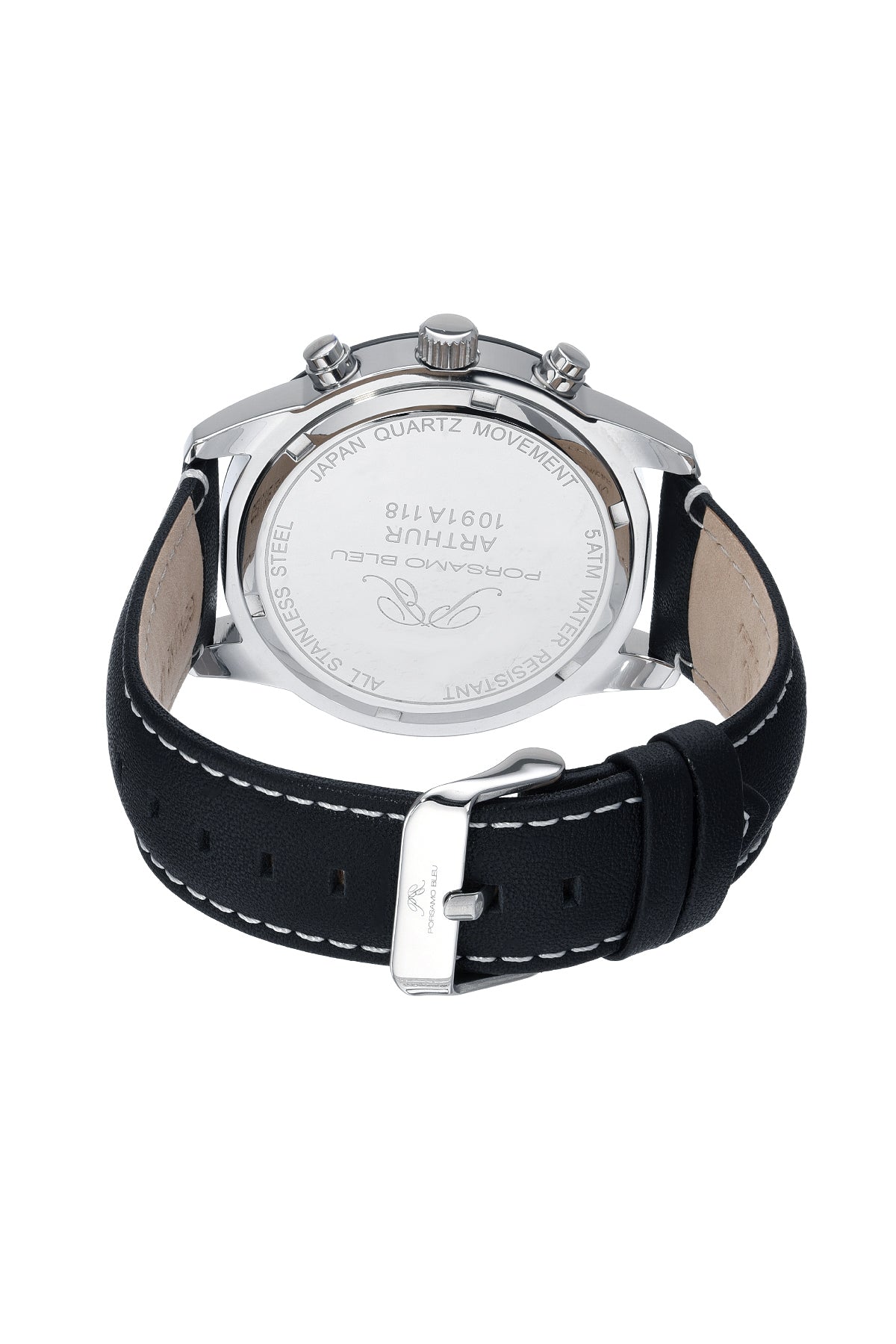Porsamo Bleu Arthur Luxury Chronograph Men's Stainless Steel Watch, Silver, Black 1091AARL