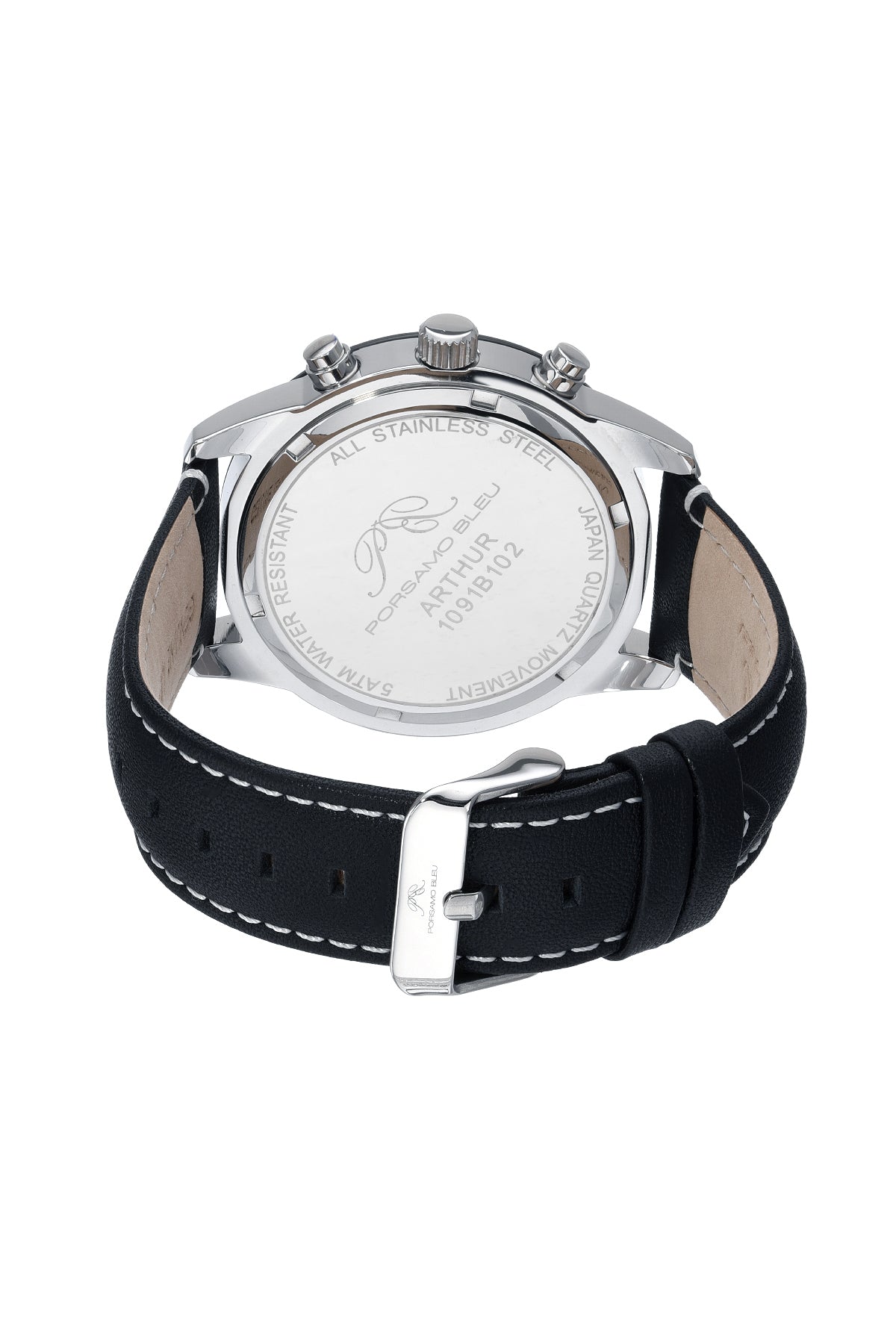 Porsamo Bleu Arthur Luxury Chronograph Men's Stainless Steel Watch, Silver, Black 1091BARL