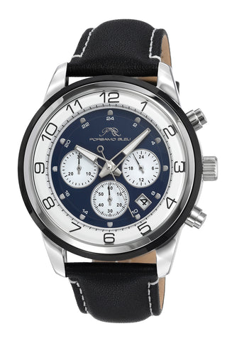 Porsamo Bleu Arthur Luxury Chronograph Men's Stainless Steel Watch, Silver, Black, Blue 1091CARL