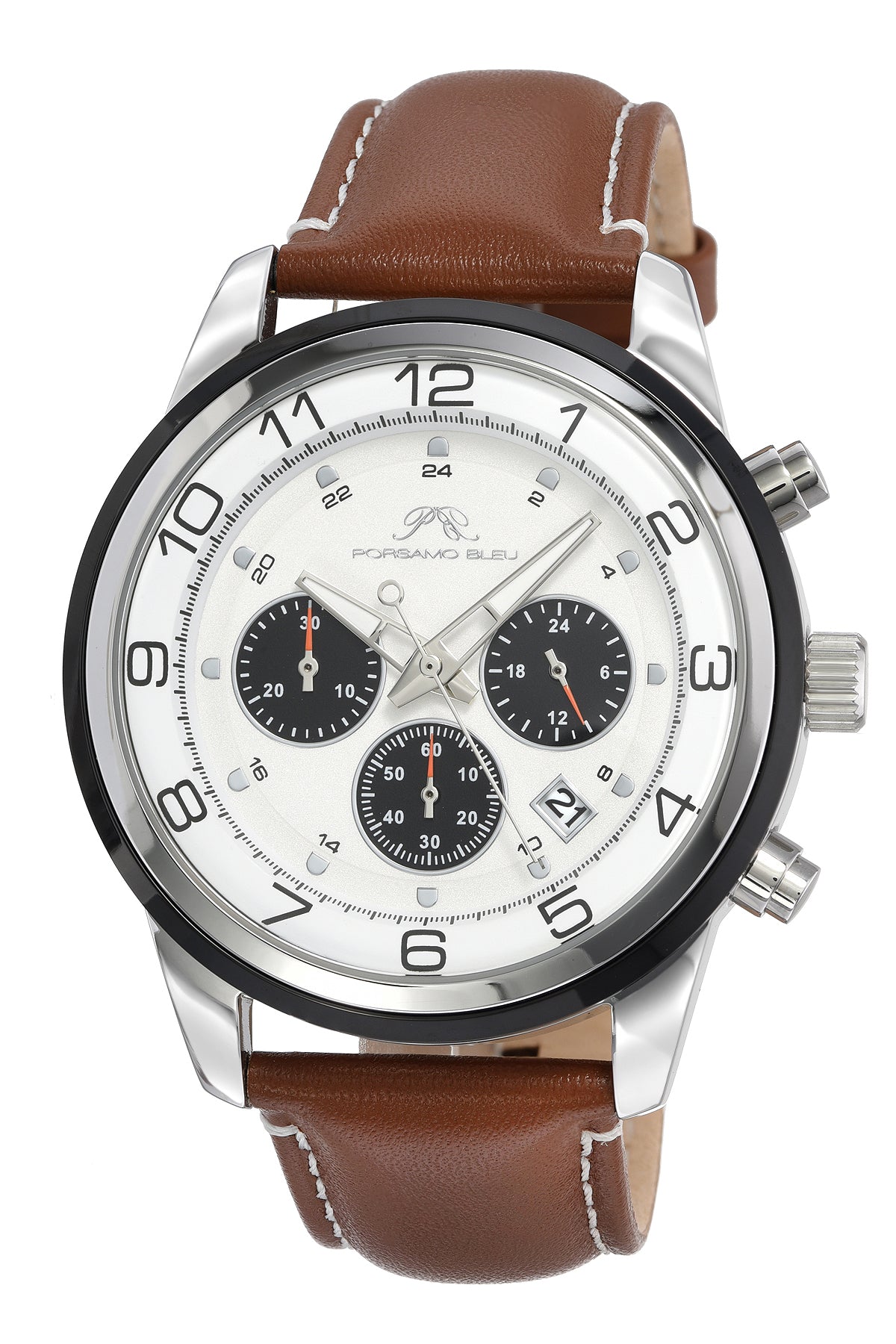 Porsamo Bleu Arthur Luxury Chronograph Men's Stainless Steel Watch, Silver, Brown 1091FARL