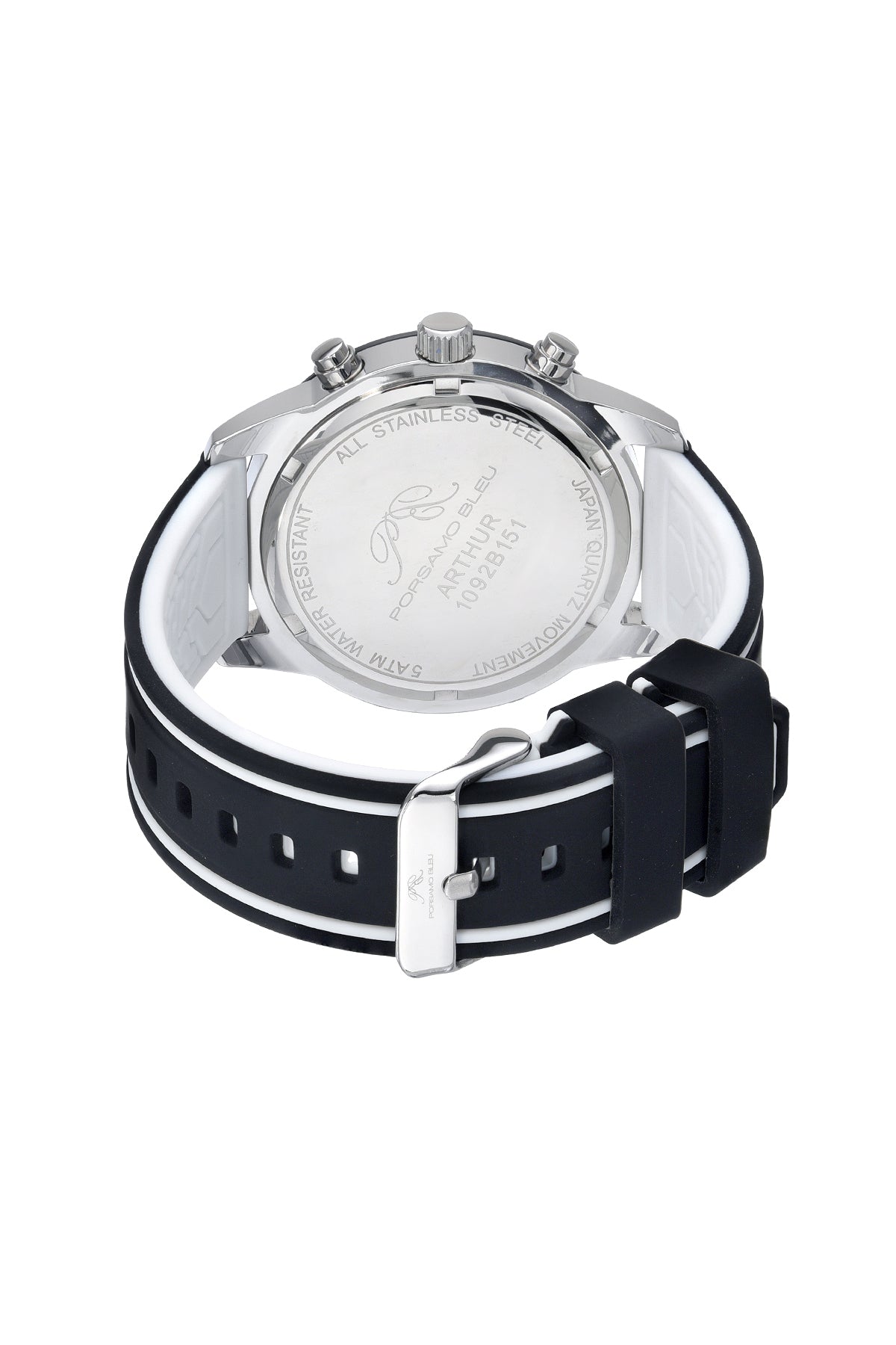 Porsamo Bleu Arthur Luxury Chronograph Men's Silicone Strap Watch, Silver, Black, White 1092BARR