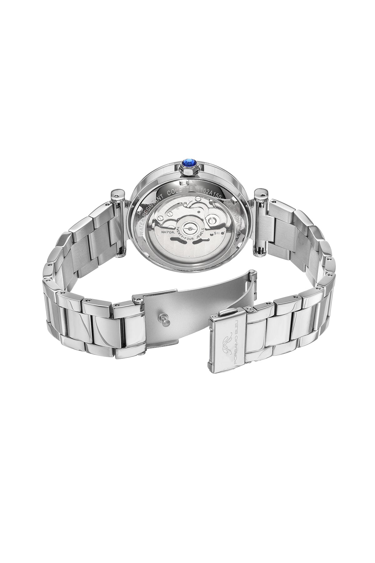 Porsamo Bleu Colette Luxury Automatic Women's Stainless Steel Watch, Silver, Blue 1102ACOS
