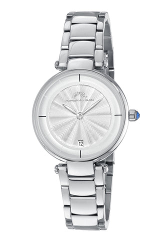 Porsamo Bleu Madison Luxury Women's Stainless Steel Watch, Silver With White Guilloche Dial 1151AMAS