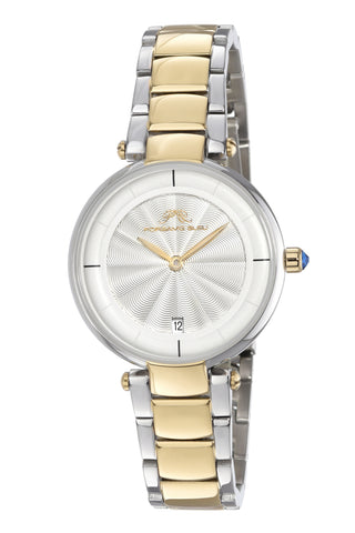 Porsamo Bleu Madison Luxury Women's Stainless Steel Watch, Two Tone With White Guilloche Dial 1151CMAS